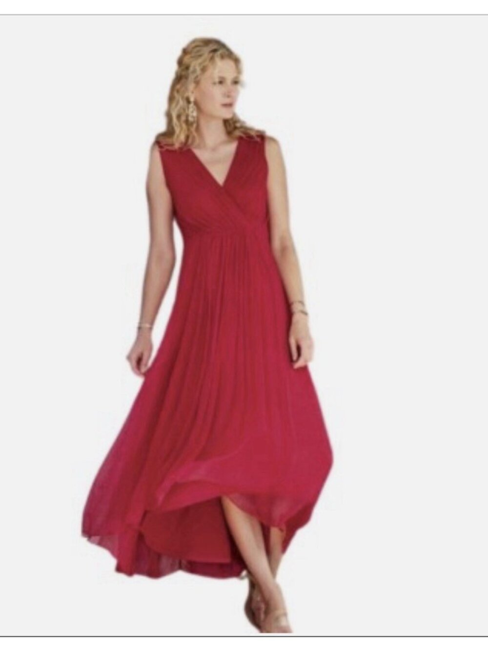 Soft Surroundings Charmonte High-Low Maxi Dress Red Chiffon Date Night 10P X - Picture 3 of 13